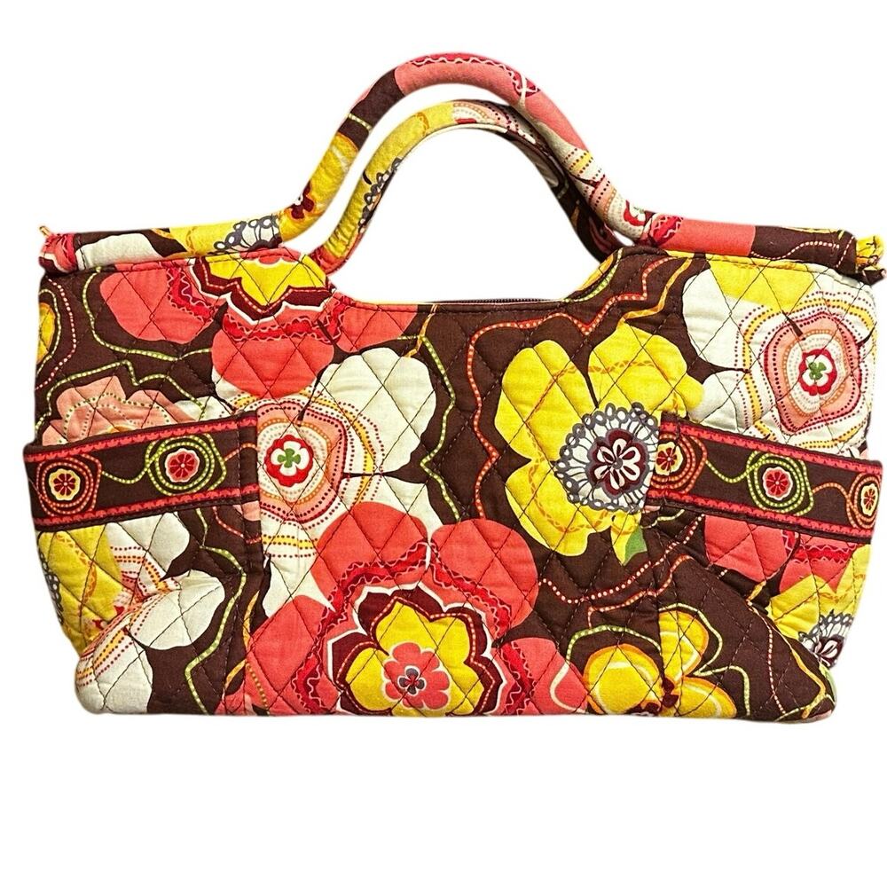 Vera Bradley BowlerBag Retired Buttercup Floral Quilted Handbag Brown Yellow Red - Picture 2 of 7
